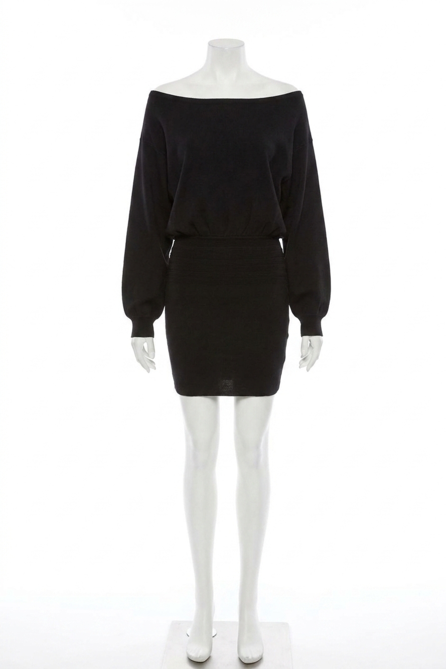 NEW SKY TO MOON blair off the shoulder sweater dress in black